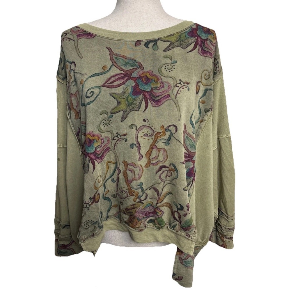 Paper Lace Floral Top Women One Size Green Boho Lagenlook